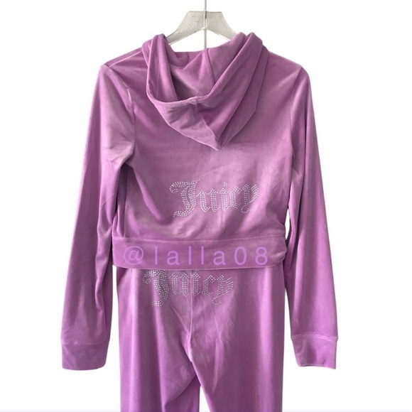JUICY COUTURE Velour OG Bling Tracksuit Hoodie & Pant Set Pink Violet Tulle - Picture 3 of 16